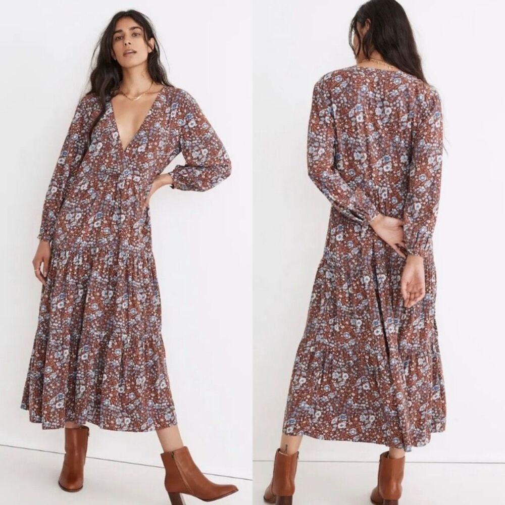 NWT Madewel Challis Wrap Midi Dress in Woodland Floral, XSmall $128